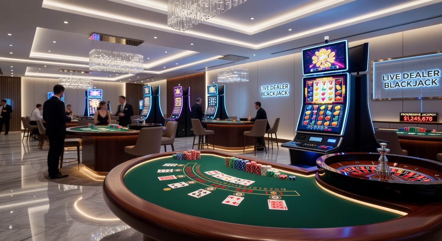 Live-Casino-Szene mit Dealern an einem Blackjack-Tisch und digitalen Overlay-Elementen